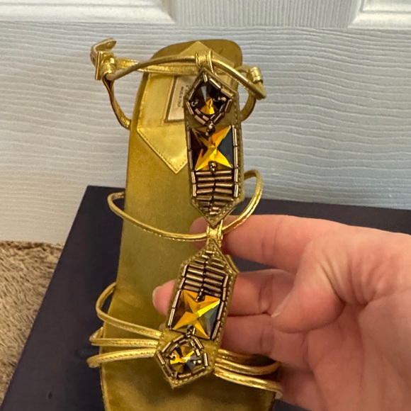 Prada Metallic Gold Jeweled Strappy Heels - Picture 2 of 9